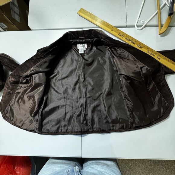 VTG Y2K Live A Little Wms Chocolate Brown Leather Suede Short Jacket L - Picture 9 of 12